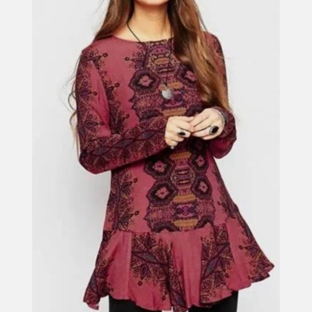 Free People Burgundy Patterned Tunic